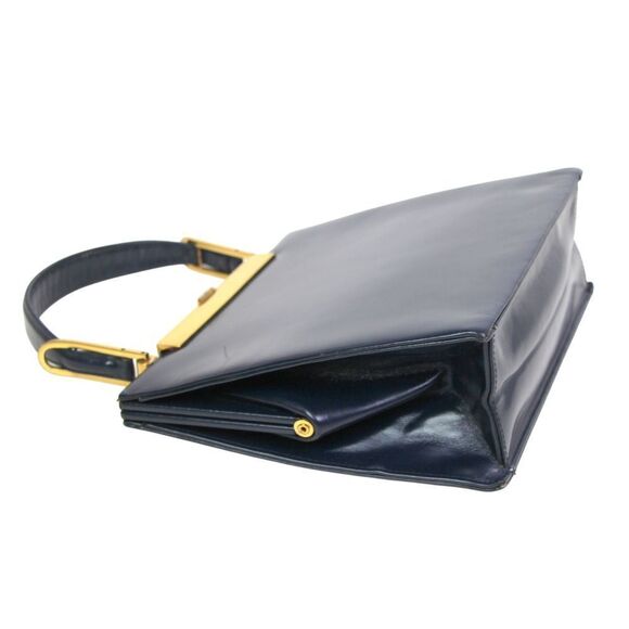 VINTAGE J. W Robinson & Co LA NAVY BLUE LEATHER FRAME HANDBAG SATCHEL POCKETBOOK - Picture 7 of 16